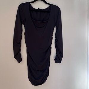 Black Long Sleeve Mini Ruched Dress NWOT
